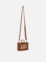 Brown teddy fabric Phone Bag with Saint Barth logo embroidery