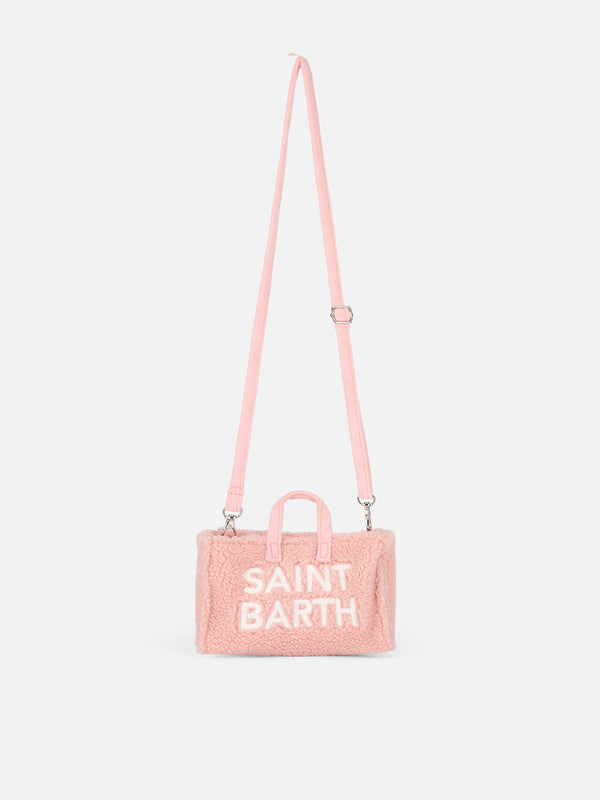 Pink teddy fabric Phone Bag with Saint Barth logo embroidery