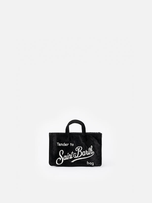 Black velvet Phone Bag with Saint Barth logo embroidery