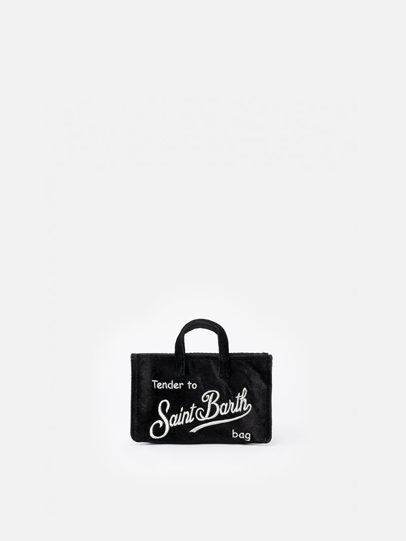 Black velvet Phone Bag with Saint Barth logo embroidery