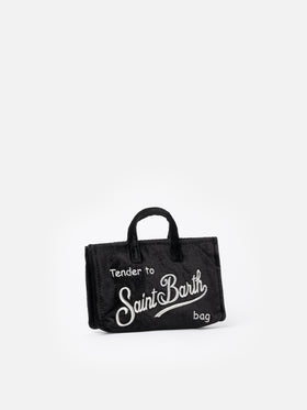 Schwarze Telefontasche aus Samt mit Saint Barth-Logostickerei