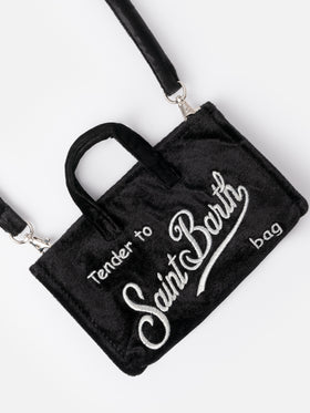 Schwarze Telefontasche aus Samt mit Saint Barth-Logostickerei