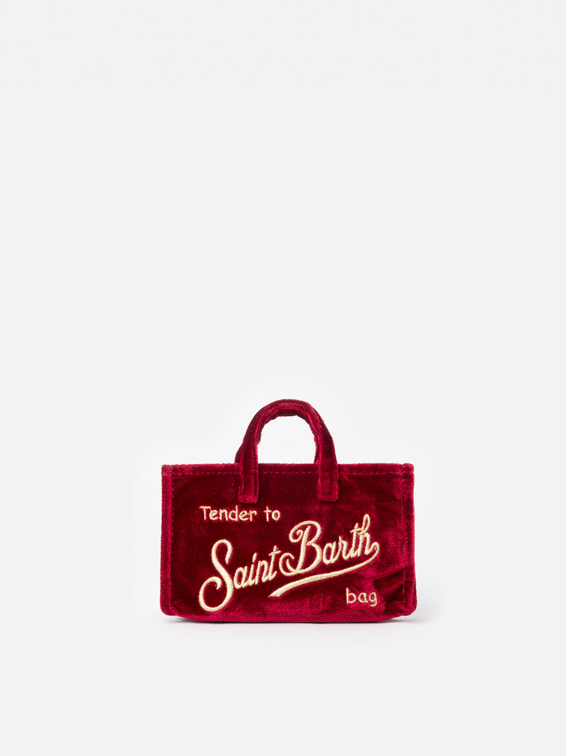 Borsa per telefono in velluto bordeaux con ricamo del logo Saint Barth