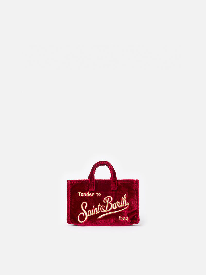 Burgundy velvet Phone Bag with Saint Barth logo embroidery