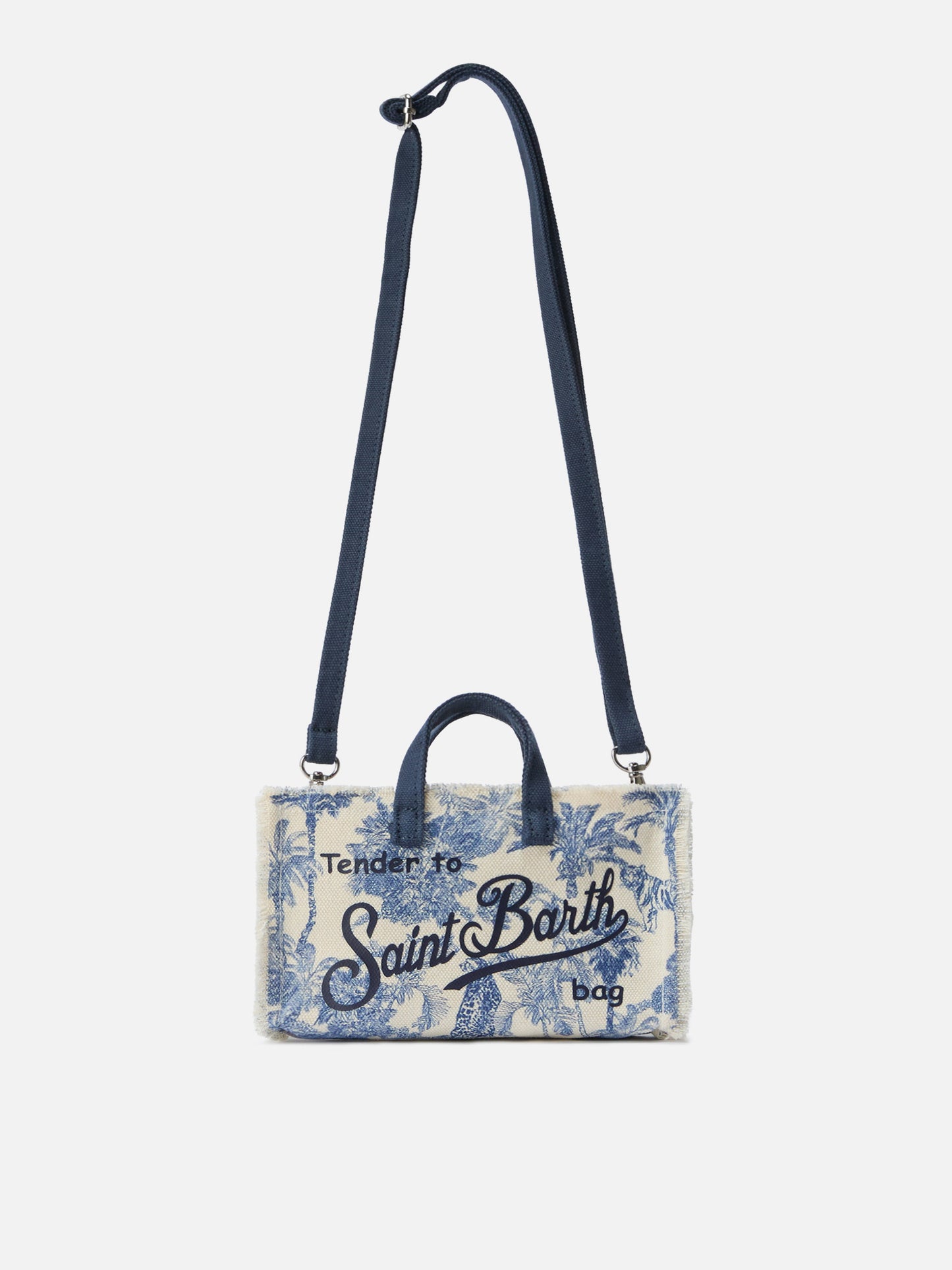 Micro Phone canvas bag with toile de jouy print and contrasting logo