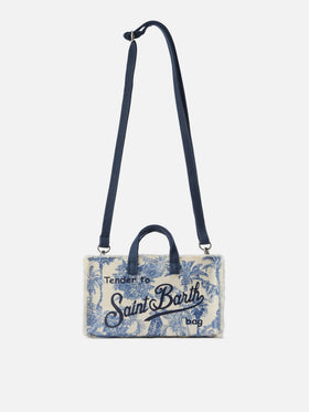 Micro Phone canvas bag with toile de jouy print and contrasting logo