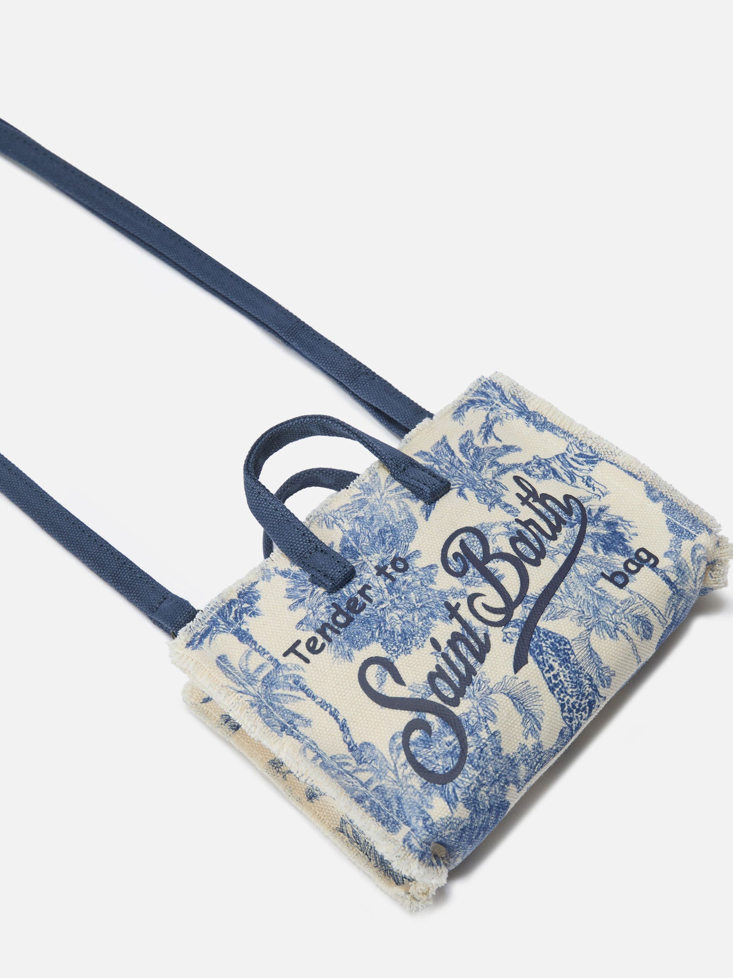 Micro Phone canvas bag with toile de jouy print and contrasting logo
