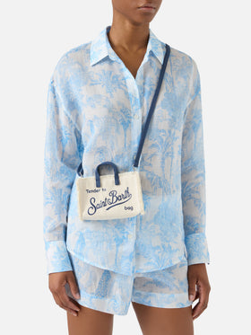 sac en toile micro Phone blanc avec détails bleus et logo contrasté 