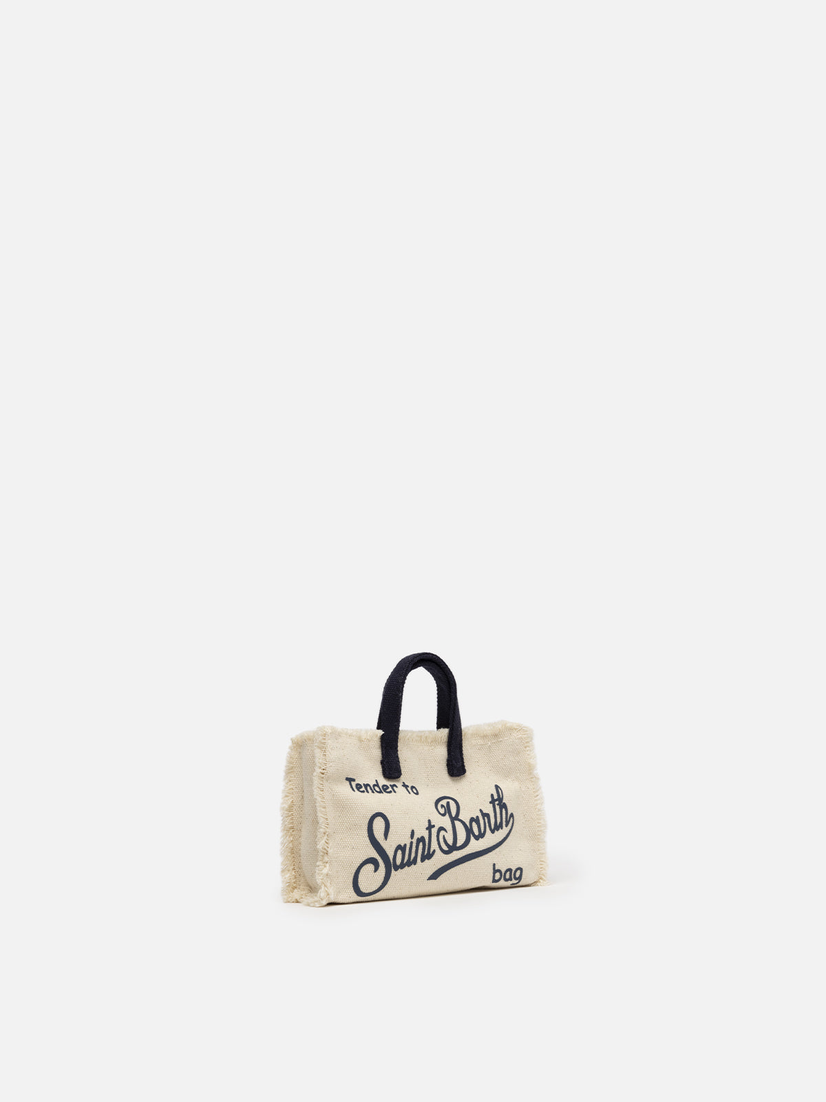 micro Phone canvas bag in white with blue details and contrasting logo
