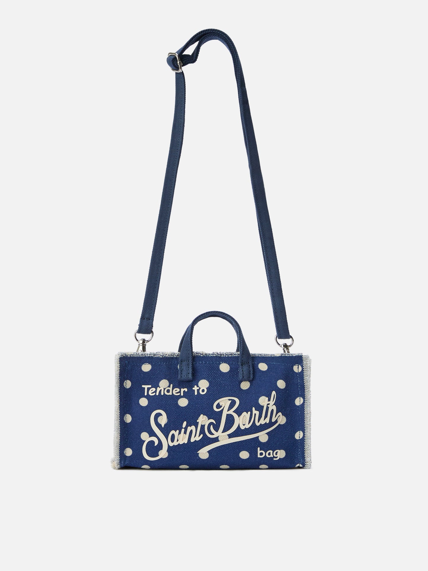 Bolso de lona Micro Phone azul de lunares con logo en contraste 