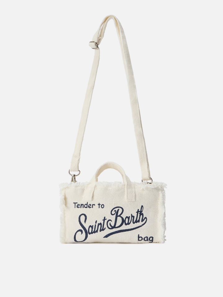micro Phone solid white linen bag with contrasting logo