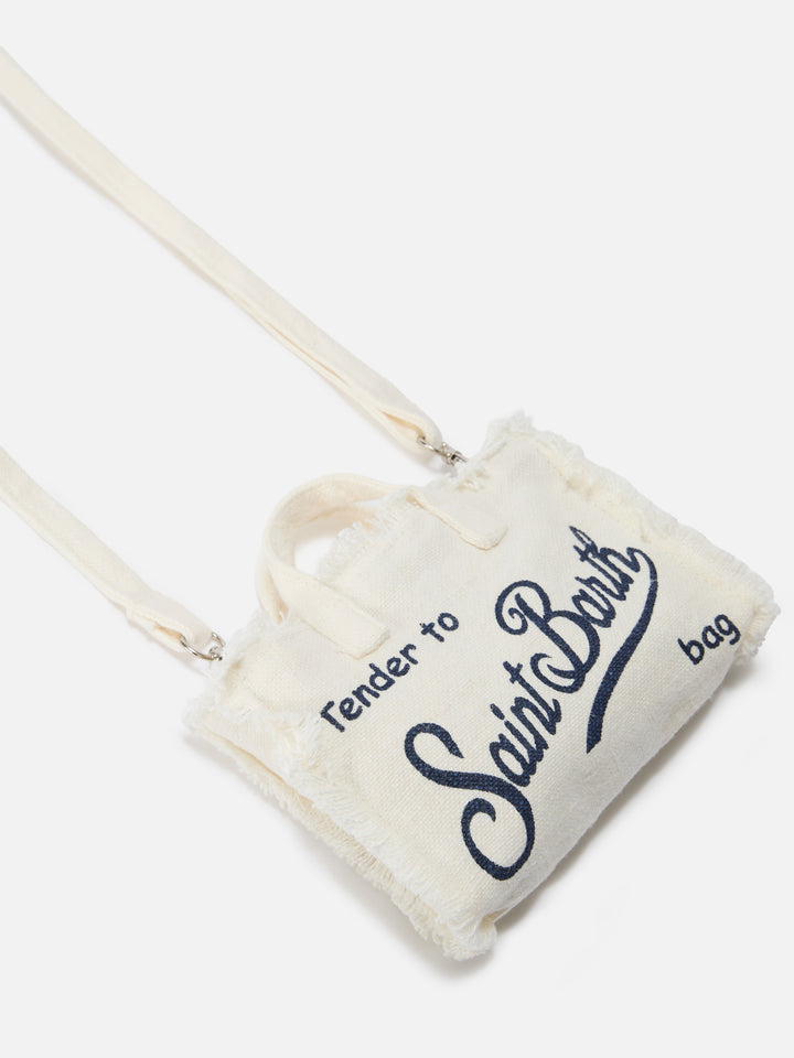 micro Phone solid white linen bag with contrasting logo