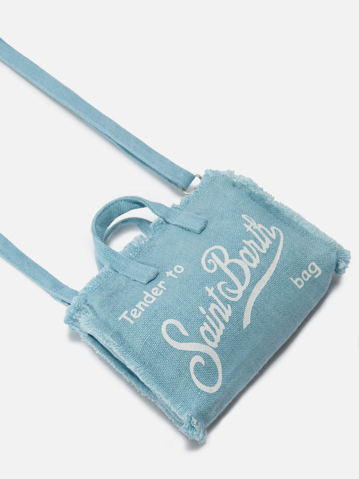 micro Phone solid light blue linen bag with contrasting logo