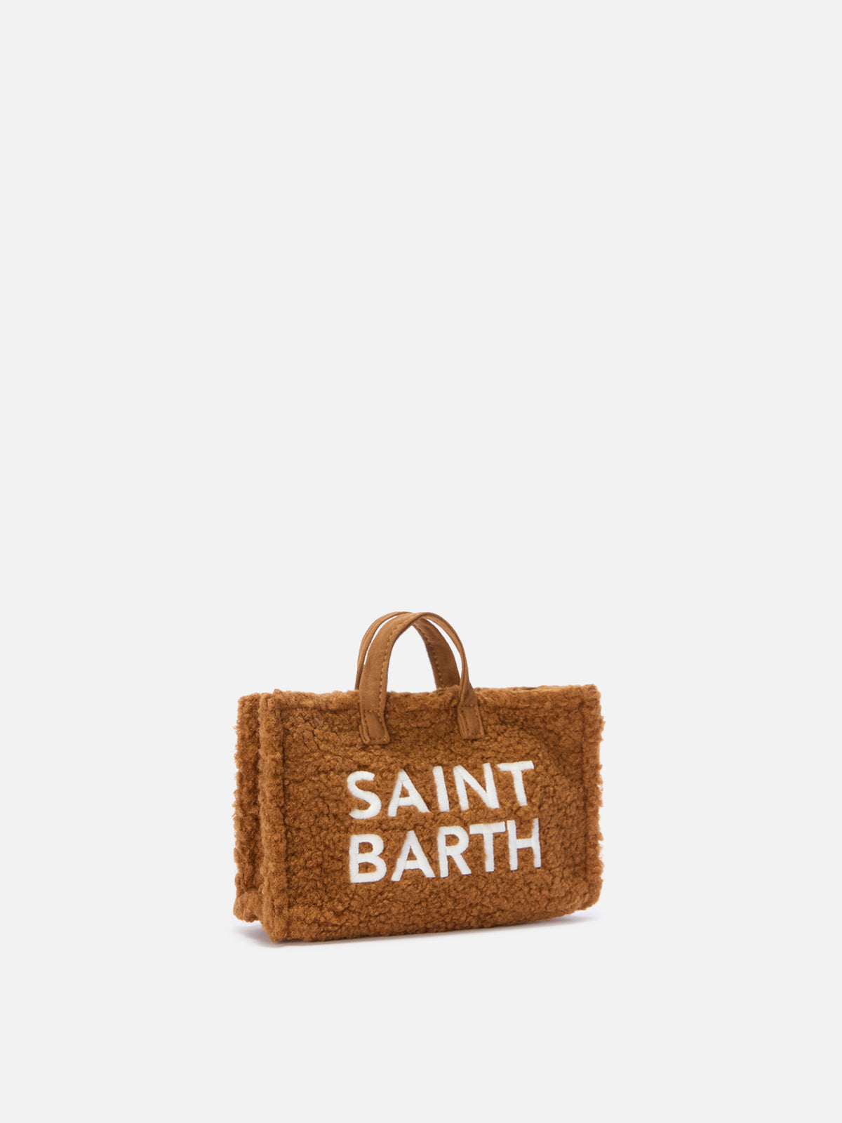 Brown Phone Bag in teddy fabric with logo embroidery