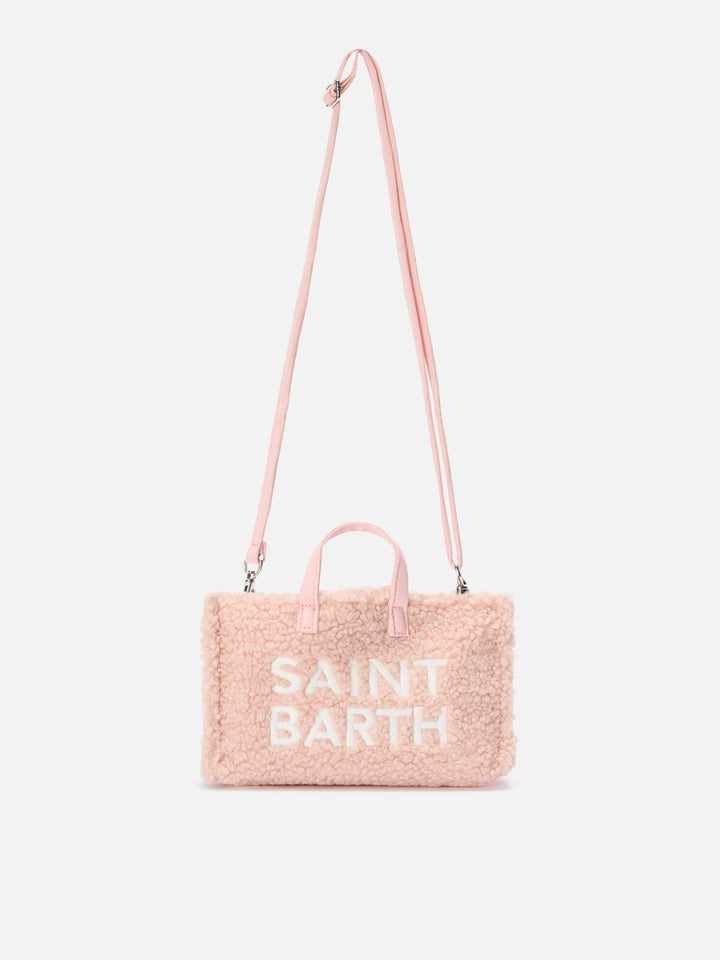 Bolso para teléfono rosa en tejido teddy con bordado del logo 