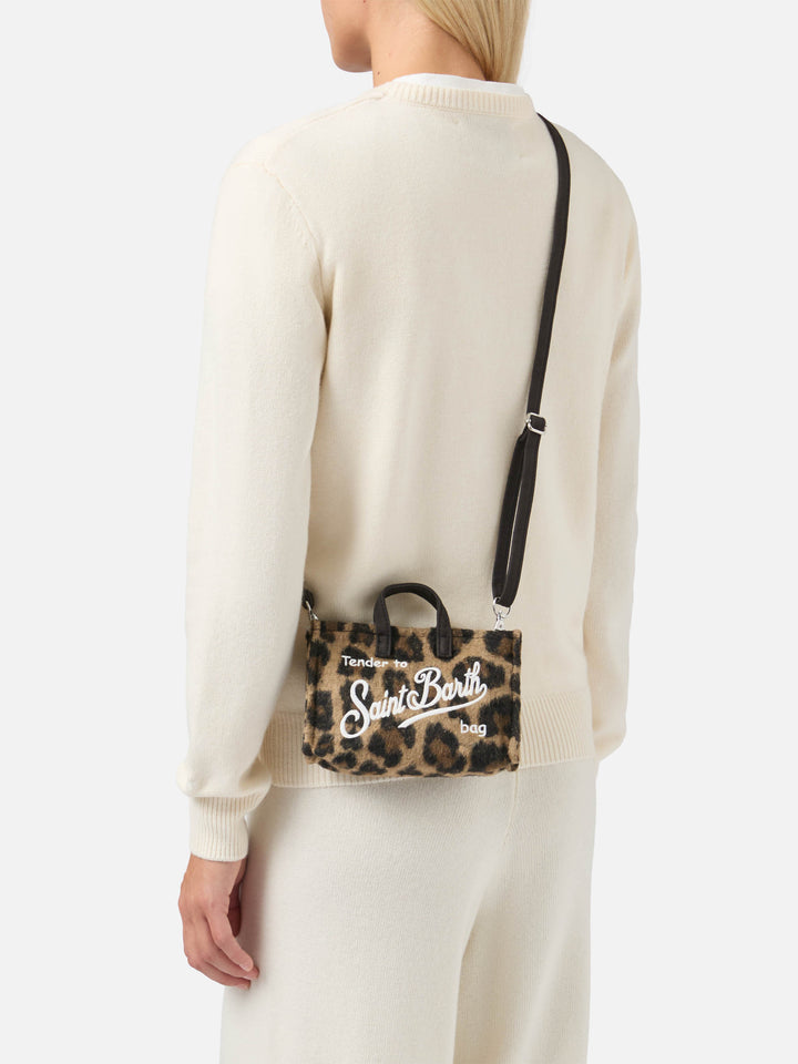 Phone Bag en fieltro con estampado de leopardo 