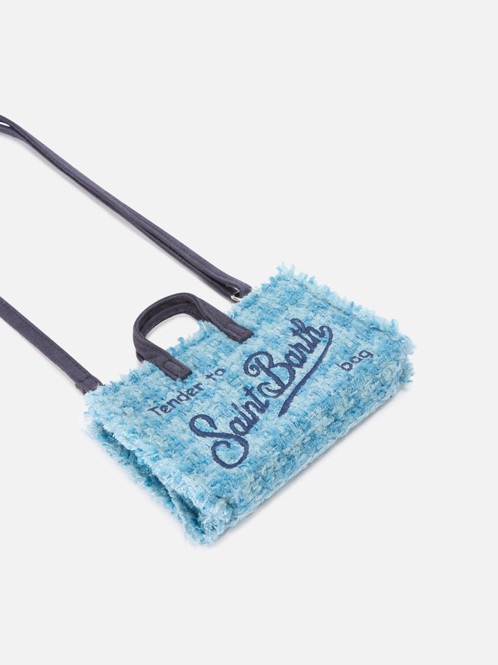 Leichte blue Phone Bag aus Tweed mit Logo-Stickerei 