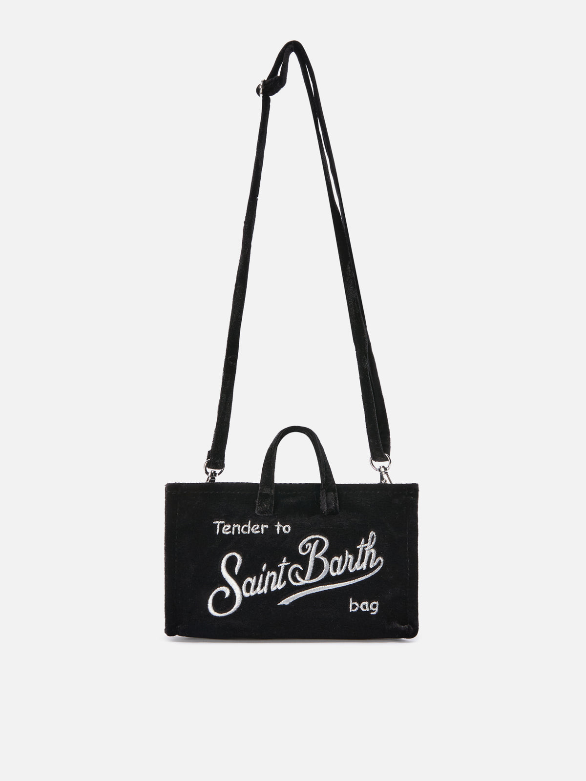 Phone Bag nera in velluto con ricamo logo