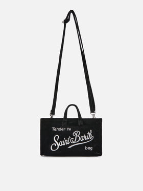 Phone Bag nera in velluto con ricamo logo