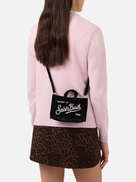 Phone Bag nera in velluto con ricamo logo