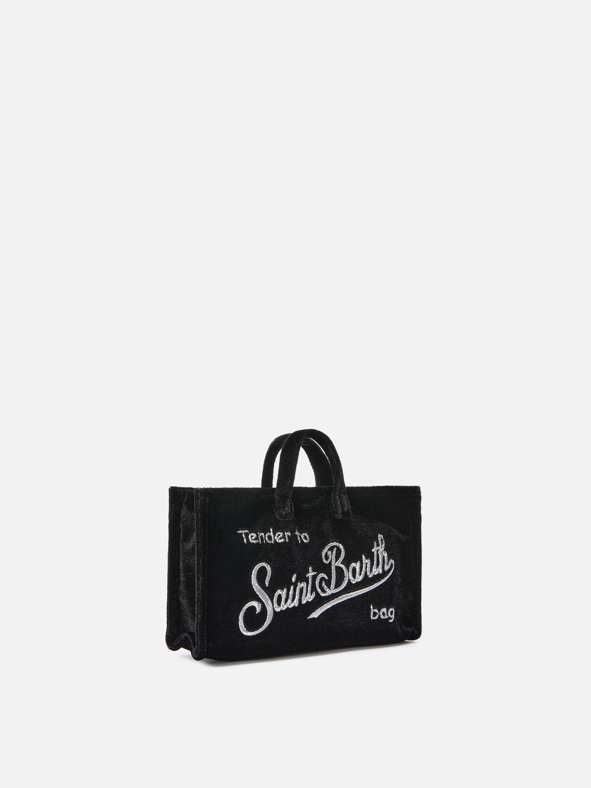 Phone Bag nera in velluto con ricamo logo