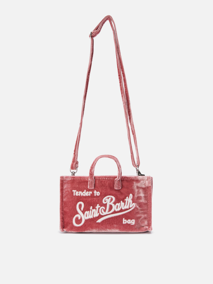 Phone Bag rosa in velluto con ricamo logo