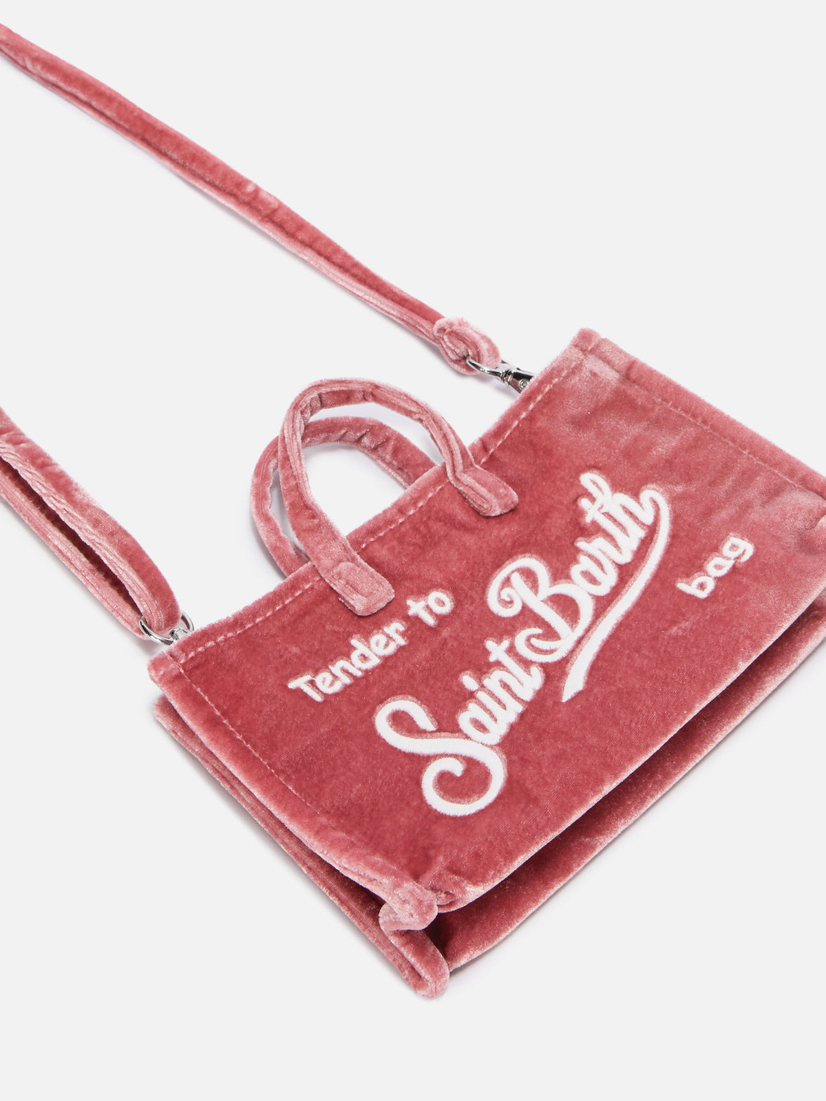 Sac pour téléphone rose en velours avec logo brodé 