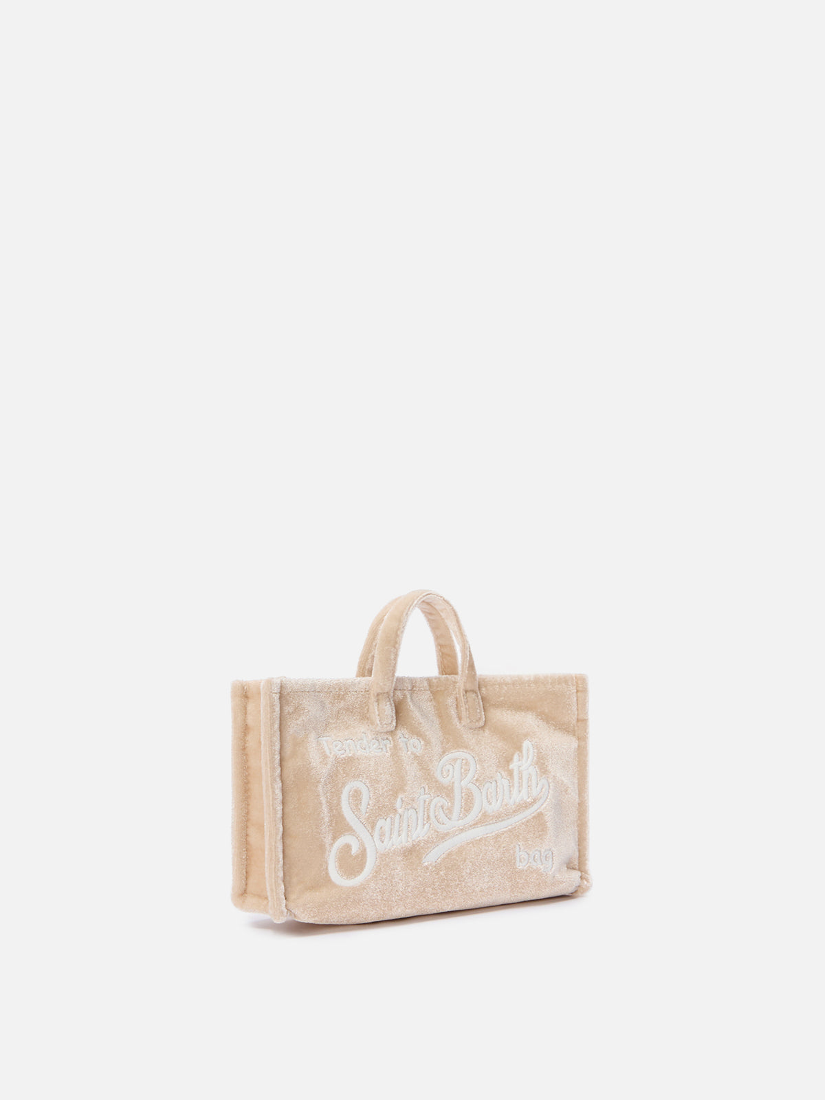 Phone Bag beige in velluto con ricamo logo