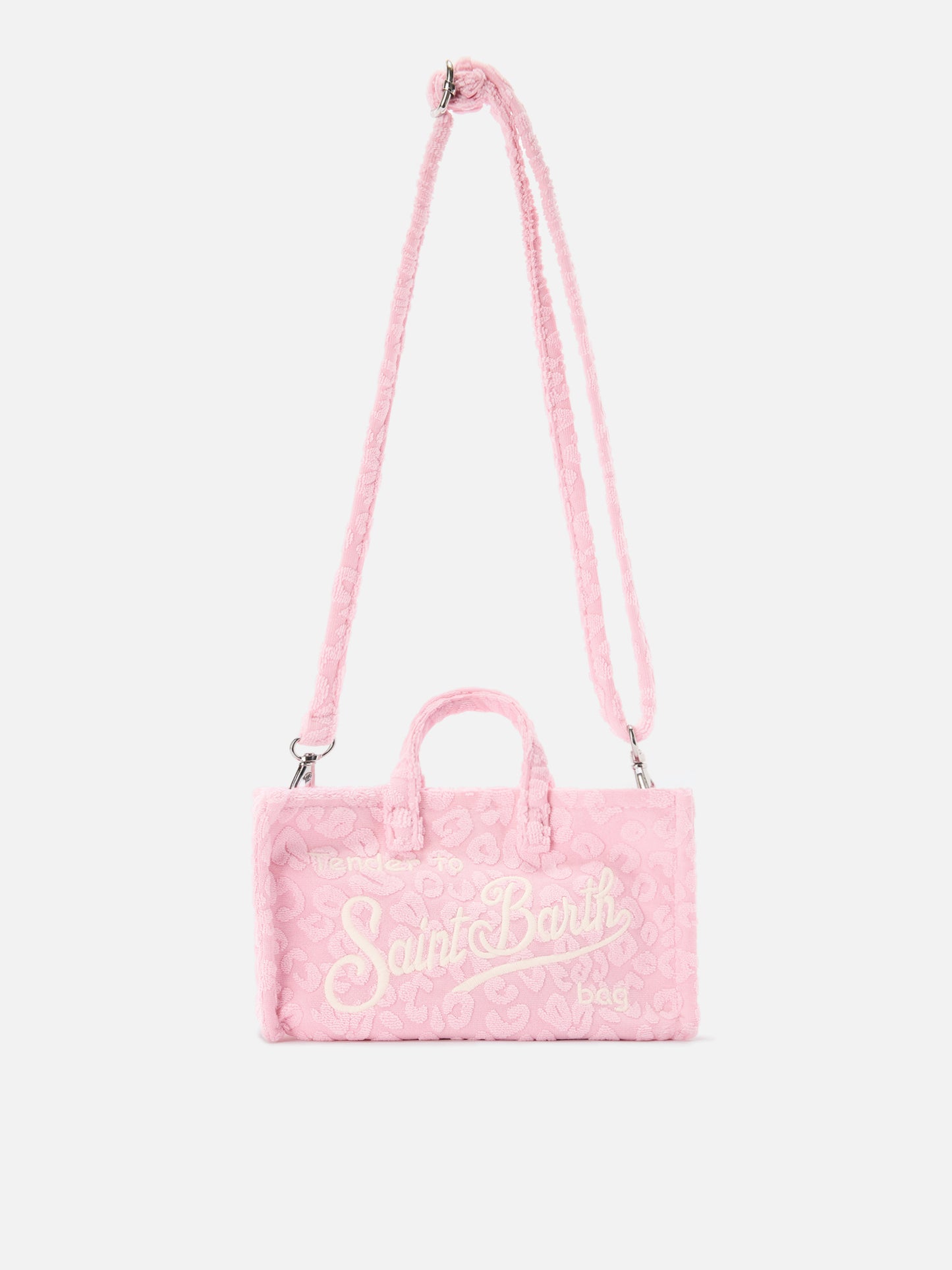 Borsa Phone micro effetto spugna con fantasia leopardata in rilievo