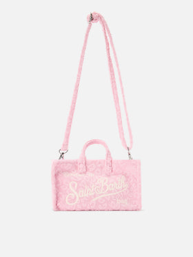 Borsa Phone micro effetto spugna con fantasia leopardata in rilievo