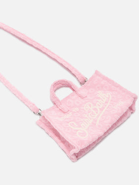 Borsa Phone micro effetto spugna con fantasia leopardata in rilievo