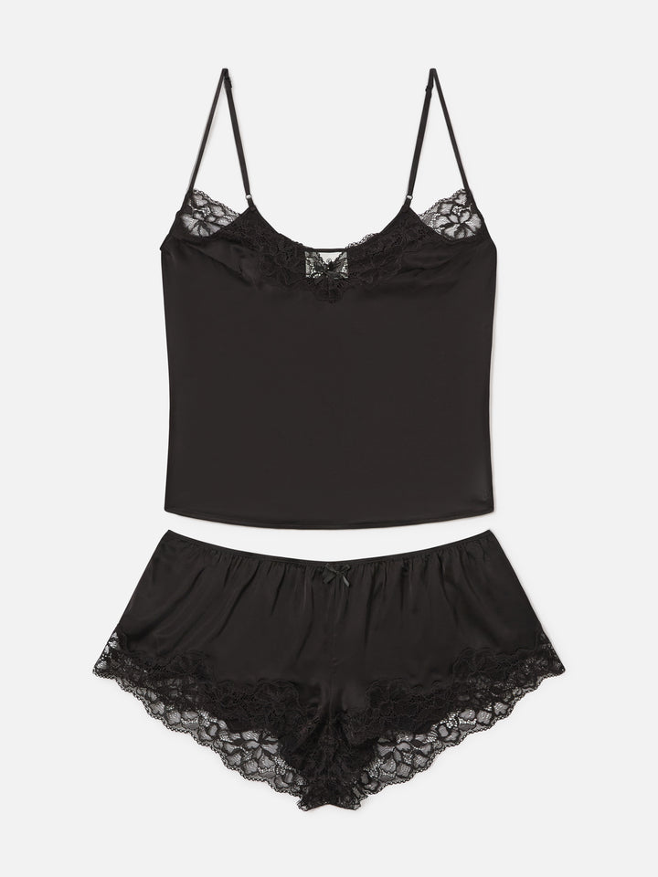 Set Pilar top e shorts nero con pizzo