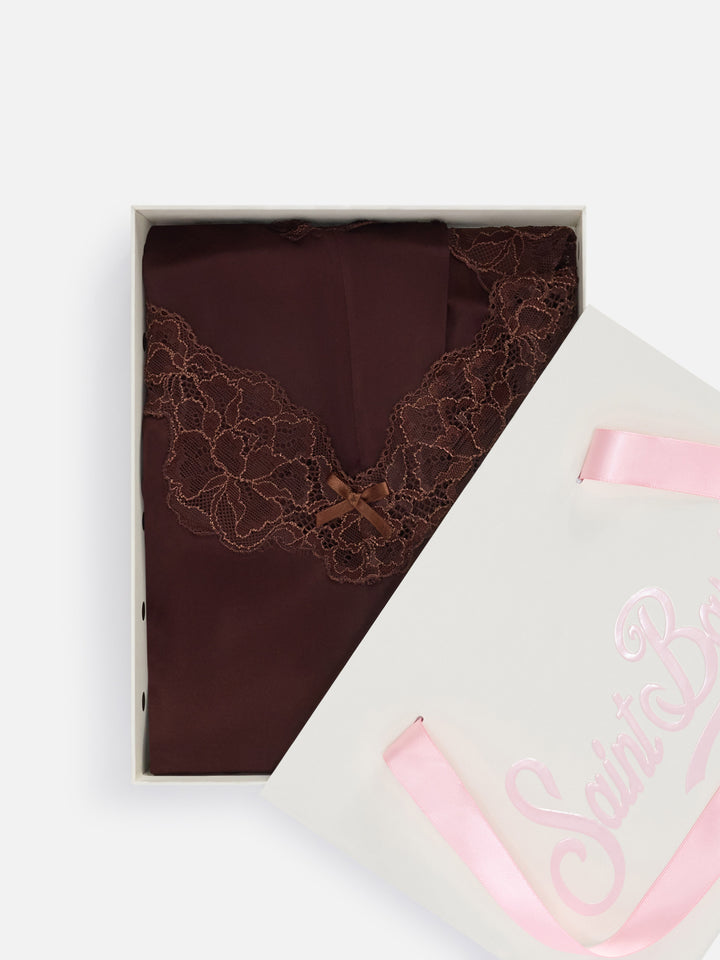 Ensemble top Pilar et short marron foncé avec dentelle 