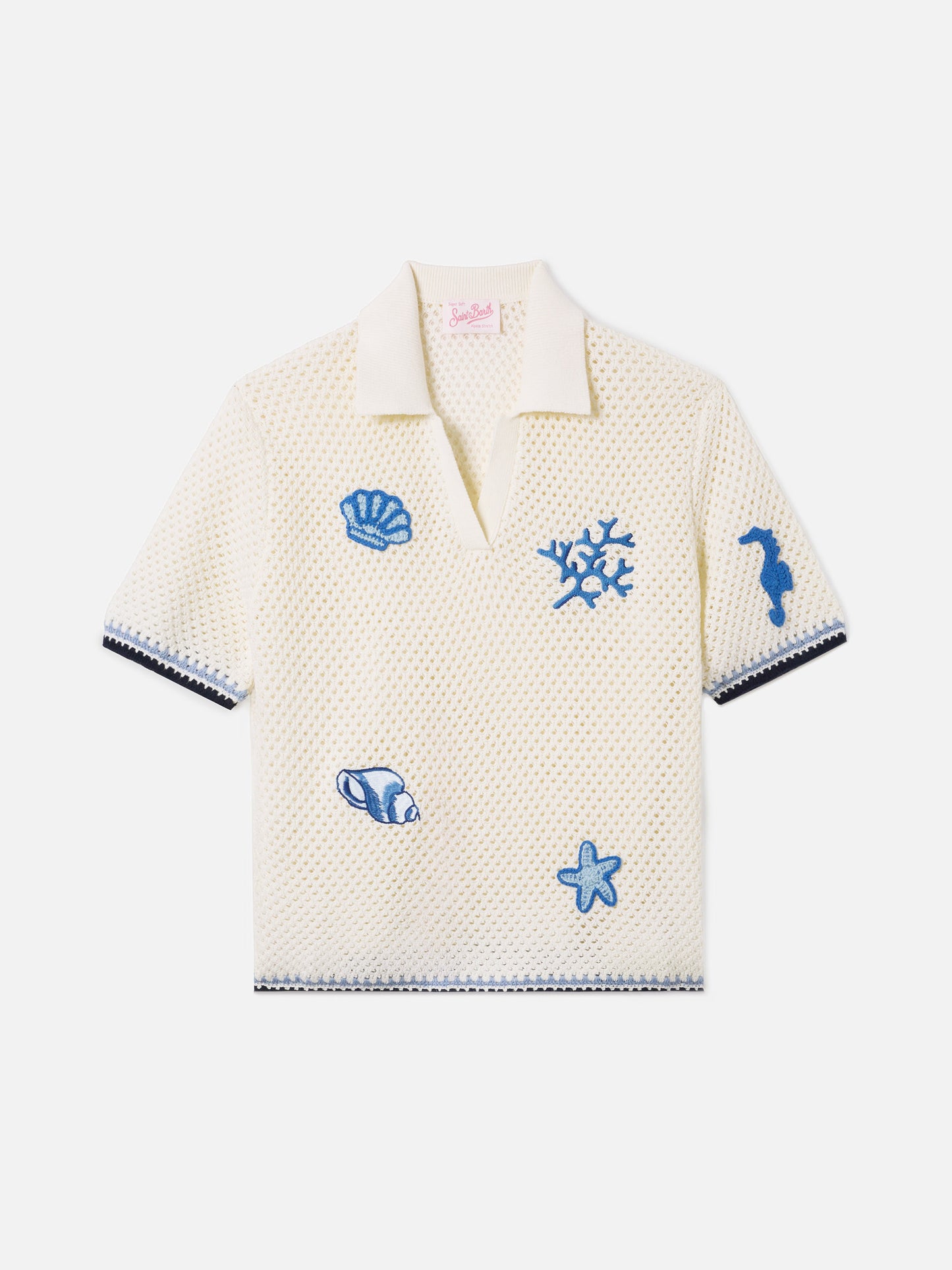 Polo Pixie in maglia traforata con patch marine