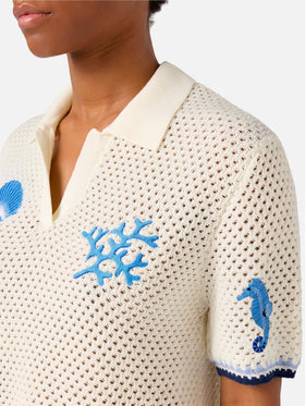 Polo Pixie in maglia traforata con patch marine