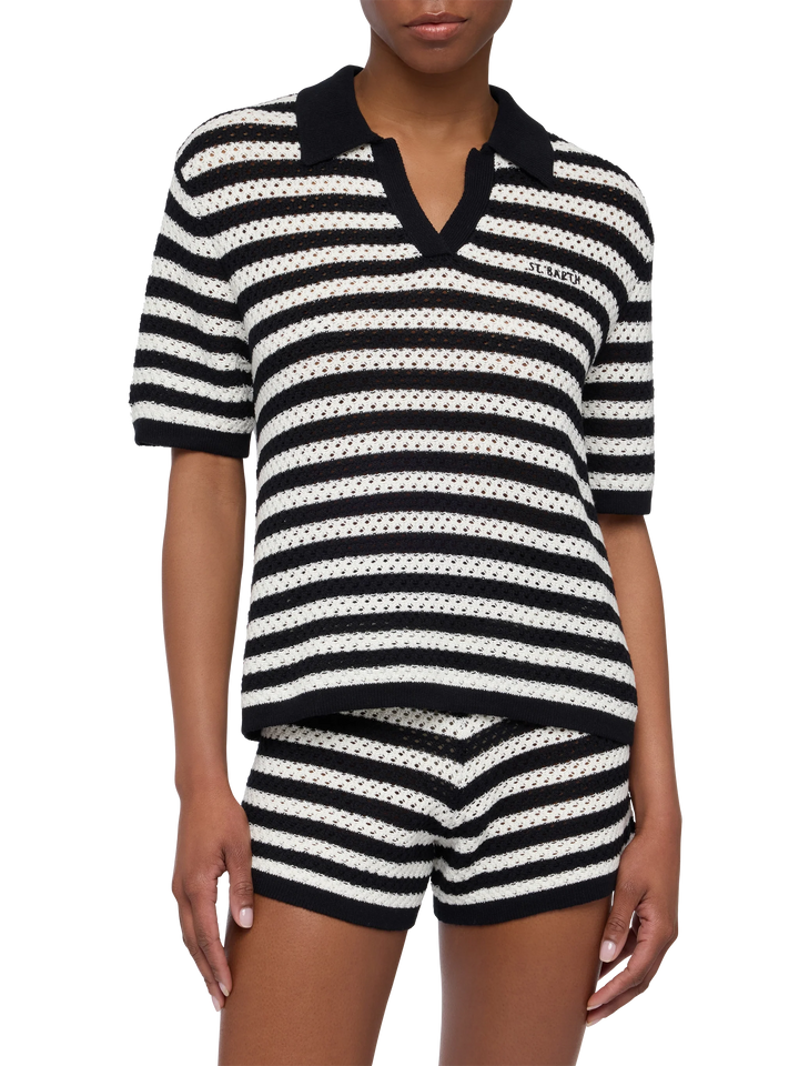 Polo in maglia a righe nere Pixie