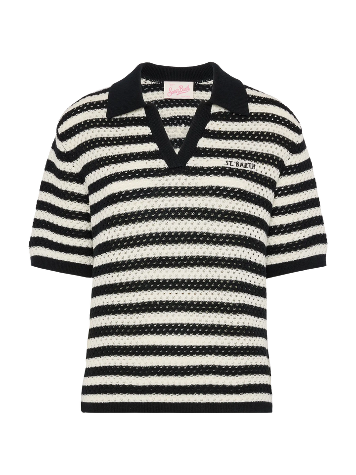 Polo in maglia a righe nere Pixie