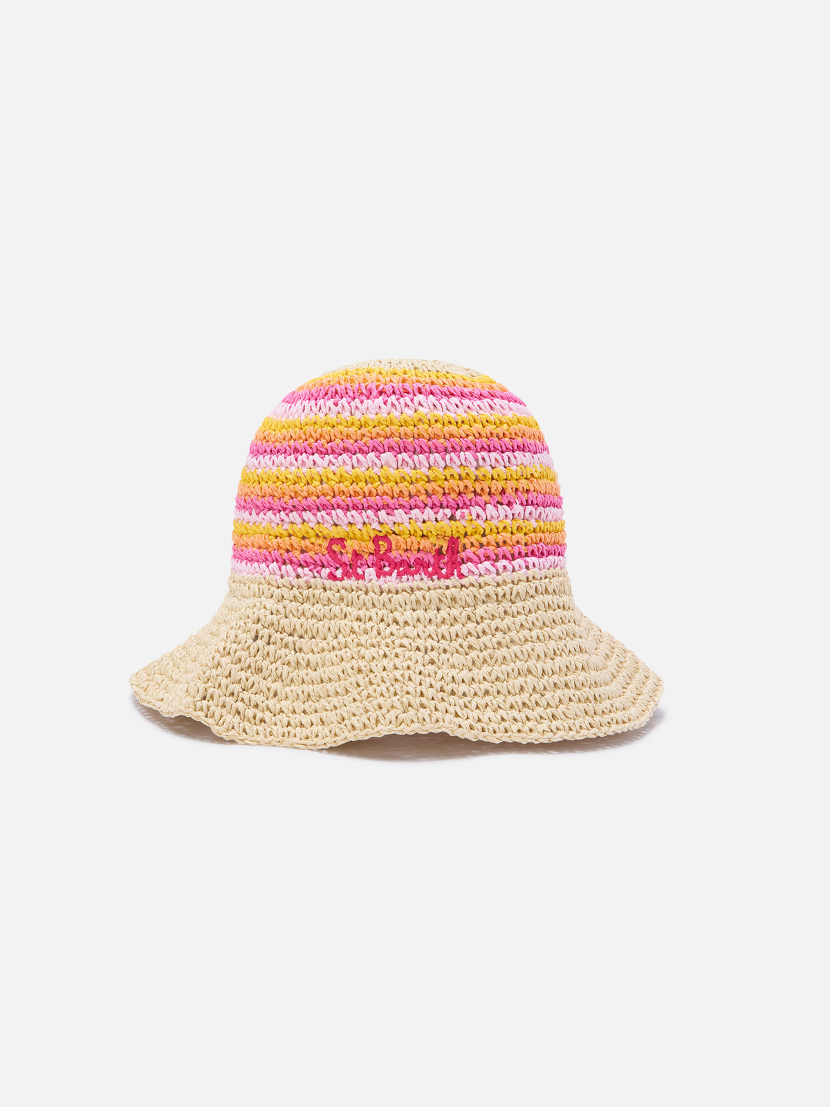 Sombrero de paja Polly con rayas multicolor y bordado con logo 