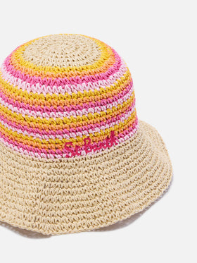 Sombrero de paja Polly con rayas multicolor y bordado con logo 