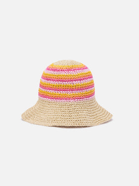 Sombrero de paja Polly con rayas multicolor y bordado con logo 