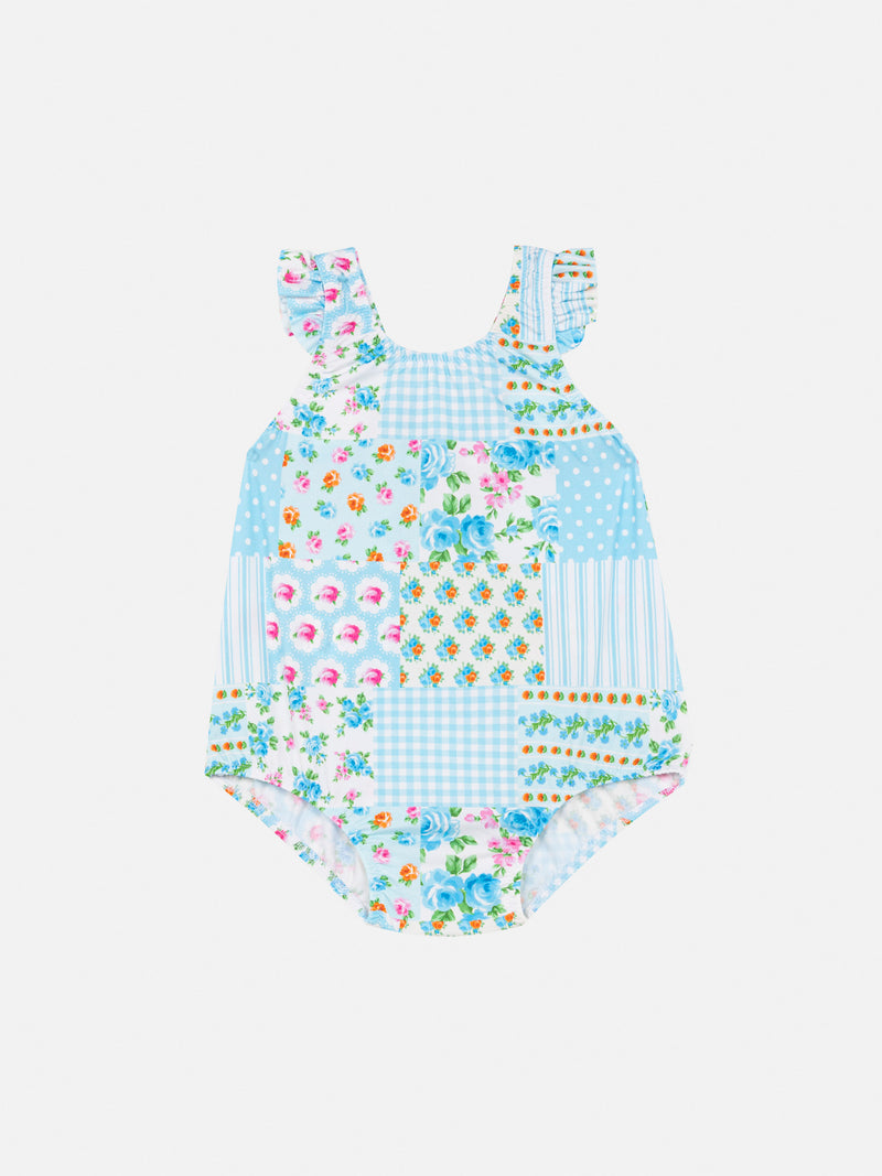 Pinkie newborn ruffled one-piece swimsuit with floral print