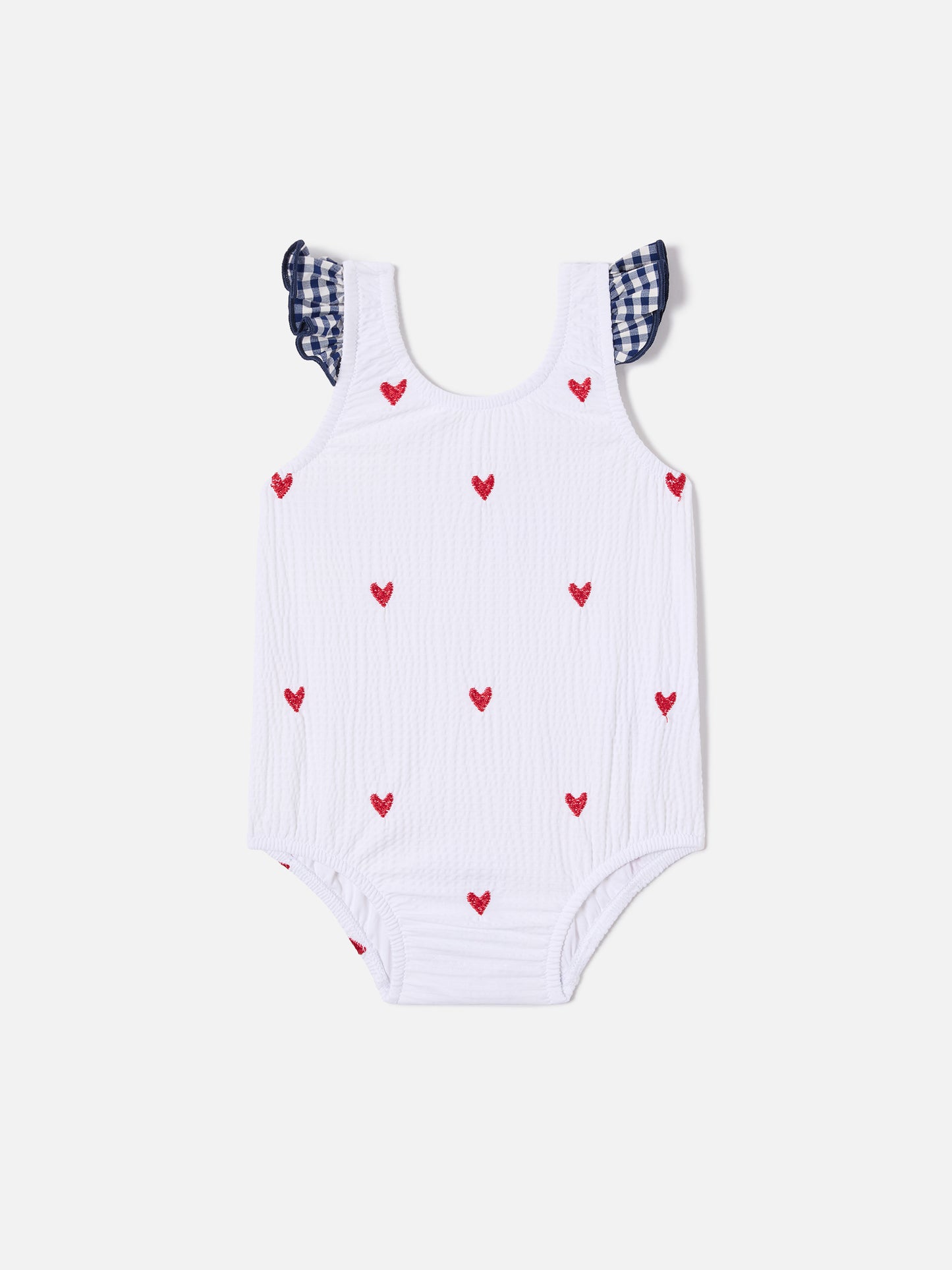 Pinkie one-piece swimsuit in seersucker with heart embroidery