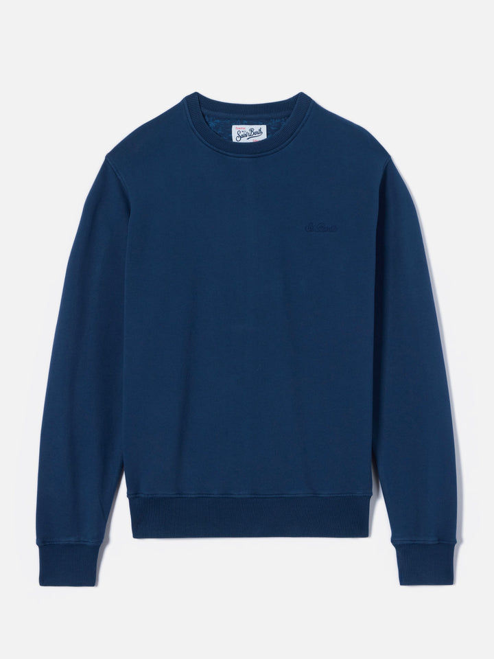 Felpa Ponza blu navy in cotone con ricamo St. Barth