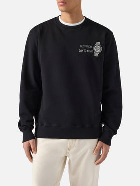 Black Ponza sweatshirt with Busy From Day To Night embroidery