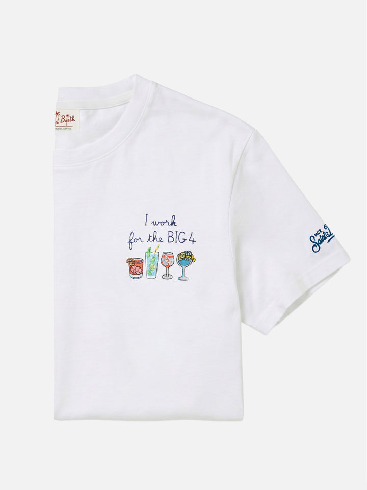 Weißes Portofino T-Shirt mit I Work For The Big 4-Stickerei 