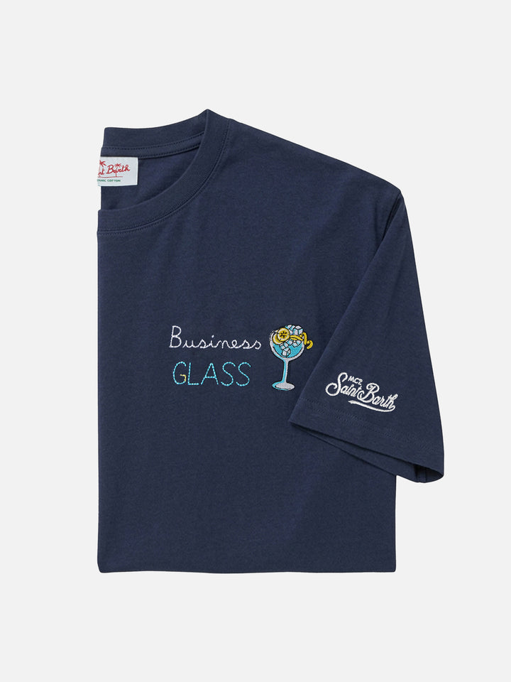 T-shirt Portofino blu con ricamo Business Glass