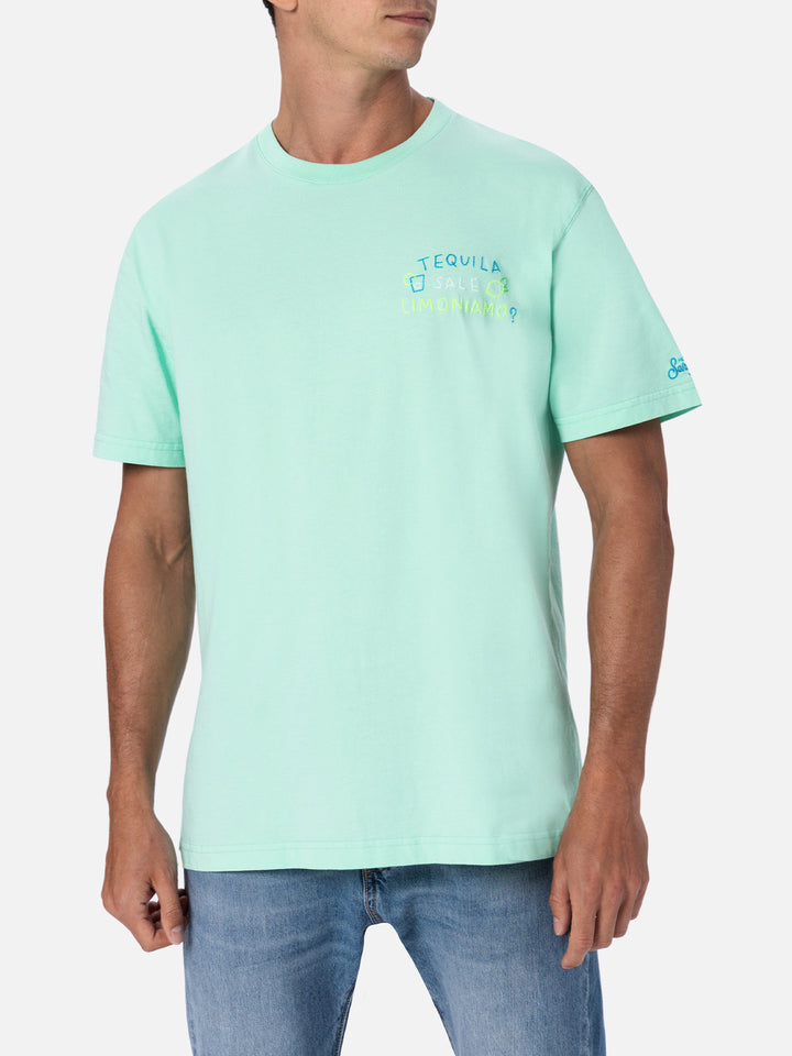 Klassisches Herren-T-Shirt aus Baumwolljersey „Portofino“ mit Tequila-, Sale- und Limoniamo-Stickerei | INSULTI LUMINOSI SONDEREDITION