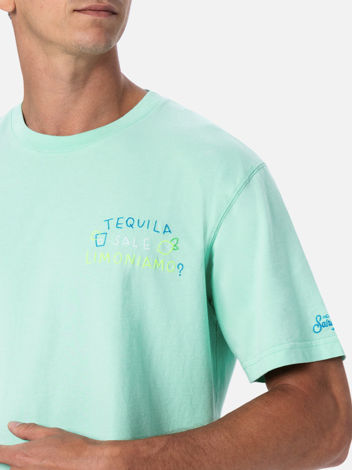 Klassisches Herren-T-Shirt aus Baumwolljersey „Portofino“ mit Tequila-, Sale- und Limoniamo-Stickerei | INSULTI LUMINOSI SONDEREDITION