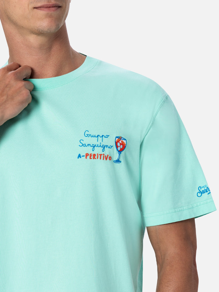 Klassisches Herren-T-Shirt aus Baumwolljersey Portofino mit Gruppo Sanguigno A Peritivo-Stickerei