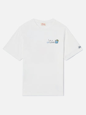 White Portofino T-shirt with I Am A Gintleman embroidery